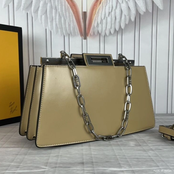 HOT Bag Leather Cut Medium Khaki Calf Fendi In Peekaboo 0824